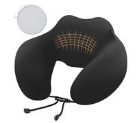 Cozary Coussin de Voyage en Forme de U, Oreiller Cervical avec Housse en Soie glacée, Soutien Ergonomique à 360° avec de Forme, Cordon réglable, étui Rigide - pour Avion, Voiture, Train - Noir