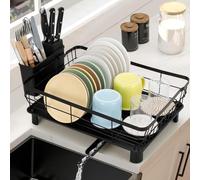 Cozary Egoutoire Vaisselle Cuisine avec Bec Rotatif 360°, Égouttoir à Vaisselle avec Porte-ustensiles, Range Vaisselle Egouttoir en Acier Carbone avec Drainage Automatique(43x33x15cm)