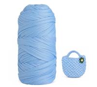 Cozary Fil pour Crochet, Pelote Crochets 70m, 2 cm Large Tshirt Yarn, pour sacs de Crochet, Paniers, Tapis, Décoration d'Intérieur, Loisirs Créatifs, Bleu