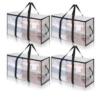 Cozary Grand Sac de Rangement Lot de 4 avec Couvercle 94L, Sac de Rangement pour Couette Pliable Imperméable avec Fermeture éclair et poignée pour Déménagement, Camping, Linge de lit, Rangement des