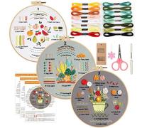 Cozary Kit Broderie Débutant - Coffret Complet avec 16 Couleurs de Fils à Broderie, 3 Tissus imprimés Motifs Fleurs, Cercle à Broder en Bambou (20 cm), Ciseaux & Accessoires - DIY Loisir Créatif