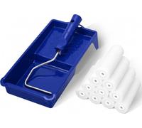 Cozary Kit de 12 Rouleaux Peinture 11 cm - Rouleaux en Mousse Haute Densité + Manche + Bac - Finition Lisse Sans Traces sur Bois, Métal, Carrelage, Meubles & Surfaces Lisses - Bleu