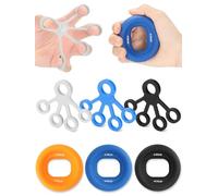 Cozary Kit de Musculation pour Mains à Domicile - Set de Force de Prise 6 en 1 avec 3 Anneaux & 3 Élastiques à Résistance Progressive Colorée - pour Grip, Escalade, Récupération - Débutant à Avancé