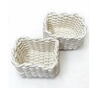 Cozary Lot de 2 Paniers de Rangement en Coton Tissé, Corbeille Carrée Blanche pour Salle de Bain, Étagère, Bureau ou Chevet, Organisateur Décoratif pour Cosmétiques et Jouets, 20x14x12.5cm