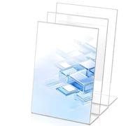 Cozary Lot de 3 Porte-Affiche A4 - Présentoir de Table Incliné en Acrylique Transparent, Porte-Document pour Flyers, Menus, Photos, Double Face, 2 mm d’épaisseur - pour Restaurant, Bureau, Magasin