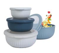 Cozary Lot de 4 Bols Mélangeurs avec Couvercle (400ML, 780ML,1400ML, 2200ML), Saladier Plastique, Saladiers Emboîtables pour le Service, la Cuisson et la Pâtisserie sans BPA, Micro-ondable & Lavable