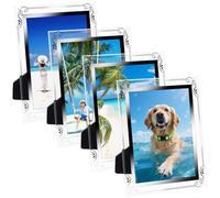 Cozary Lot de 4 Cadre Photo 15x20 cm en Verre, Poser Sur La Table, Horizontal ou Vertical, Photo Moderne Argent Pour Photos de Bébé, Famille, Décoration, Mariage, Argent