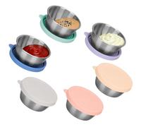 Cozary Lot de 6 Mini Pots à Sauce avec Couvercle En Silicone, 50 ml Récipients à vinaigrette en Acier Inoxydable à Emporter, Réutilisables, Anti-fuite, pour Collations, Sauces, Sauces Et éPices