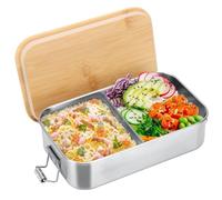 Cozary Lunch Box Inox 1000ml, Boîte Repas Acier Inoxydable, Couvercle Bois | Séparateurs amovibles pour organiser entrée et plat, joint silicone anti-fuite, acier 304, pratique au bureau