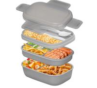 Cozary Lunch Box pour Adultes, 1900ML Boite Repas avec Compartiments et Couverts, 3 Étages Bento Box, Sans BPA, Anti-Fuite, Micro Ondes, Grise
