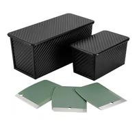 Cozary Moule Pain de Mie avec Couvercle 2 Pièces, 32 cm & 21 cm, Moule à Pain en Acier Carbone avec Revêtement Antiadhésif, Design à Bords Ondulés & Fond Aéré - inclut 3 Spatules - Noir