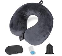 Cozary Oreiller De Voyage Gonflable, Coussin de Voyage, Pliable et Portable, avec Masque pour Dormir, Bouchons d’Oreilles, Sac Transport, Applicable aux Avions, aux Voitures et aux Bureaux-Gris