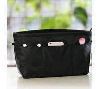 Cozary Organisateur de sac grand L - Pochette intérieure pour grand cabas en nylon, rangeur avec chaîne à clé, 6 poches extérieures & 6 compartiments, 29x12x15 cm, Noir