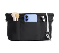 Cozary Organisateur de sac moyen M - Pochette intérieure pour sac à main en nylon, rangeur avec chaîne à clé, 6 poches extérieures & 6 compartiments, 26x10x14 cm, Noir