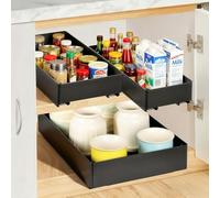 Cozary Organisateur de Tiroir Coulissant Cuisine avec Glissières Silencieuses - 3 Tailles (13/18/27x40x7 cm), Installation Rapide Sans Perçage pour Rangement Placard/Cuisine, Noir