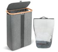 Cozary Panier à Linge avec Couvercle 60 L, Corbeille a Linge avec sac Intérieur Amovible et Lavable et Poignées en Bambou, pour Vêtements Sales, Jouets, pour Chambre, Salle de Bain, Buanderie (Gris)