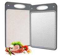 Cozary Planche a Decouper Inox, Planche à Découper Double Face pour La Cuisine 35X24CM, Planches à Découper en Acier Inoxydable 304 et Paille de blé PP, Rainure pour Le Jus， Passe Au Lave-Vaisselle