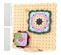 Cozary Planche de Blocage Crochet 19,5x19,5 cm - Profil Ondulé, 196 Trous, 10 Tiges en Acier Inoxydable - Accessoire Crochet pour Granny Square - Bambou