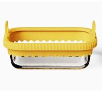 Cozary Plat en Verre pour Air Fryer avec Poignée Silicone et Couvercle - Four Compatible Airfryer, Four, Micro-Ondes - 21 x 16 x 6.5 cm