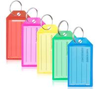 Cozary Porte Clef Etiquette 20 Pièces, Porte Clés Plastique avec Étiquettes en Papier Vierge Lignées Couvercles Transparents et Anneaux Fendus Identificateurs d'articles Robustes, 5 couleurs