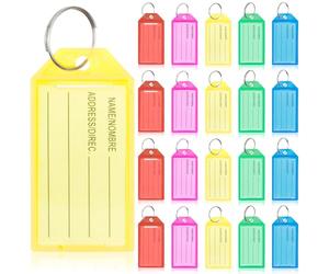 Cozary Porte Clef Etiquette 40 Pièces, Porte Clés Plastique avec Étiquettes en Papier Vierge Lignées Couvercles Transparents et Anneaux Fendus Identificateurs d'articles Robustes, 5 couleurs