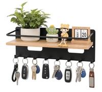 Cozary Porte-clés mural avec étagère, grand 34x10x10 cm, accroche clef mural 8 crochets, porte clef mural en bambou et métal, rangement mural pour entrée, cuisine, salon - inclus vis et tournevis