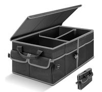 Cozary Rangement Coffre de Voiture avec Couvercle, 46 L Organisateur Voiture Pliable, Tissu Oxford Imperméable, Base Antidérapante pour Famille et Voyages