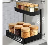 Cozary Rangement sous Evier à 2 Étages, Organisateur Cuisine, Hauteur RéGlable TiroirHauteur RéGlable Tiroir, Rangement en L pour Coins, Etagere Cuisine/Rangement Produits Menagers, Noir