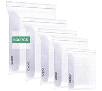 Cozary Sachet Plastique Transparent Lot de 500, 5 Tailles Sachet Zip Pochon, Sachets Plastiques Refermables pour Les Noix, Les Confiseries, Le Chocolat, Les épices, Les Bijoux, etc