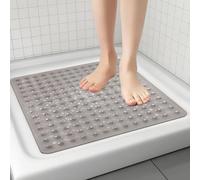Cozary Tapis de Douche Antidérapant 53x53cm, Tapis de Bain carré antidérapant à ventouses avec Ventouses, Tapis de Douche en PVC Souple pour Sécurité & Confort, Lavable en Machine-Gris