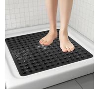 Cozary Tapis de Douche Antidérapant 53x53cm, Tapis de Bain carré antidérapant à ventouses avec Ventouses, Tapis de Douche en PVC Souple pour Sécurité & Confort, Lavable en Machine-Negro