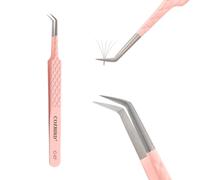 COZBIRD Fiber 45 degrés Pince à Extensions de Cils Classique Volume Russe Petite Pointe Courbée Antidérapante Rose (C-07)