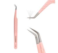 COZBIRD Fiber 45 degrés Pince à Extensions de Cils Classique Volume Russe Petite Pointe Fine Courbée Antidérapante Rose (C-10)