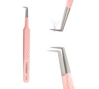 COZBIRD Fiber 90 degrés Pince à Extensions de Cils Classique Volume Russe Petite Pointe Fine Courbée Antidérapante Rose (C-09)