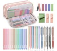 COZCLAM 32pcs Papeterie Esthétique avec Trousse Rose, 12 Surligneurs Pastel, 6 Stylos Couleur, 5 Stylos Noirs, 5 Signets Magnétiques et 3 Notes Autocollantes pour Fournitures de bureau