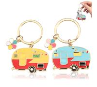 Cozevdnt Lot de 2 porte-clés de camping-car, porte-clés de voiture de camping rétro, accessoires pour porte-clés de voyage, porte-clés pour couple, pendentif de caravane, décoration de caravane,