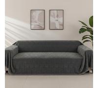 COZIHN Housse de Canapé Motif Citrouille, Plaid Chenille Épais Grande Taille, Jeté de Canapé Doux et Chaud Hiver Noël, Protection Canapé Chat Anti Griffe Lavable (Charbon,180 * 400CM)