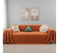 COZIHN Housse de Canapé Motif Citrouille, Plaid Chenille Épais Grande Taille, Jeté de Canapé Doux et Chaud Hiver Noël, Protection Canapé Chat Anti Griffe Lavable (Orange,180 * 300CM)