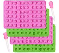 Cozihom Lot de 4 moules en silicone motif forêt et animal, moule à gomme, moule à bonbons au chocolat avec 2 compte-gouttes, silicone de qualité alimentaire