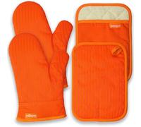 Coziselect Gants de Four, Gants de Cuisine Anti Chaleur à la Chaleur et Set de Maniques, Design Antidérapant en Silicone, Adaptés pour la Cuisine, la Cuisson au Four, Les Grillades, Orange