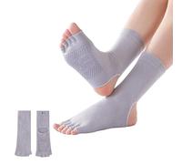 CoziSox 2 Paires Chaussettes de Yoga Antidérapantes à Orteils, Orteils Ouverts Talon Ouvert avec Semelles Silicone Respirantes, Yoga Pilates pour Femmes en Coton Taille Unique EU 35-42, Gris