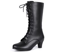 Cozivwaiy Femmes Vintage Bottes Victoriennes 70s Lacets Botte Mi-Mollet Conique Bottes de sorcière Costume Chassures Noir Bout en Amande Mamie Bottes Fermeture Éclair Taille 43 Asian