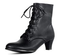 Cozivwaiy Vintage Bottes Victoriennes pour Femmes Lacets 70s Bottines à Talon Moyen Cheville Bottes Witch Conique Chaussures de Costume Bottines Steampunk Gothique Fermeture éclair Noir Size 41 Asian