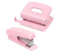 Cozlly Set Agrafeuse et Perforatrice, Petite Agrafeuse Bureau, Perforatrice 2 Trous, Agrafeuse Bureau Rose, Rond Perforatrice Papier, Mini Agrafeuse Perforateur, Ergonomique (Rose)