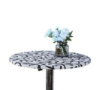 Cozomiz Géométrique Nappe en Vinyle Couverture de Table Élastique Ajustée en Flanelle Antidérapant Protecteur De Table Imperméables Nappe Enduite 100cm Coupe Ajustée Ronde Blanc