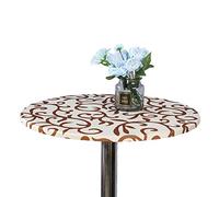 Cozomiz Géométrique Nappe en Vinyle Couverture de Table Élastique Ajustée en Flanelle Antidérapant Protecteur De Table Imperméables Nappe Enduite 150cm Coupe Ajustée Ronde Beige