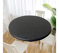 Cozomiz Nappe en Vinyle Couverture de Table Élastique Ajustée en Flanelle Antidérapant Protecteur De Table Imperméables Nappe Enduite 80cm Coupe Ajustée Ronde Noir