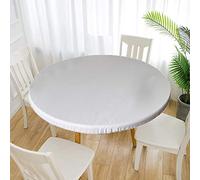 Cozomiz Nappe en Vinyle Couverture de Table Élastique Ajustée en Flanelle Antidérapant Protecteur De Table Imperméables Nappe Enduite 100cm Coupe Ajustée Ronde Blanc