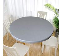 Cozomiz Nappe en Vinyle Couverture de Table Élastique Ajustée en Flanelle Antidérapant Protecteur De Table Imperméables Nappe Enduite 70cm Coupe Ajustée Ronde Gris