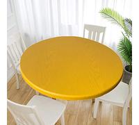 Cozomiz Nappe en Vinyle Couverture de Table Élastique Ajustée en Flanelle Antidérapant Protecteur De Table Imperméables Nappe Enduite 110cm Coupe Ajustée Ronde Jaune